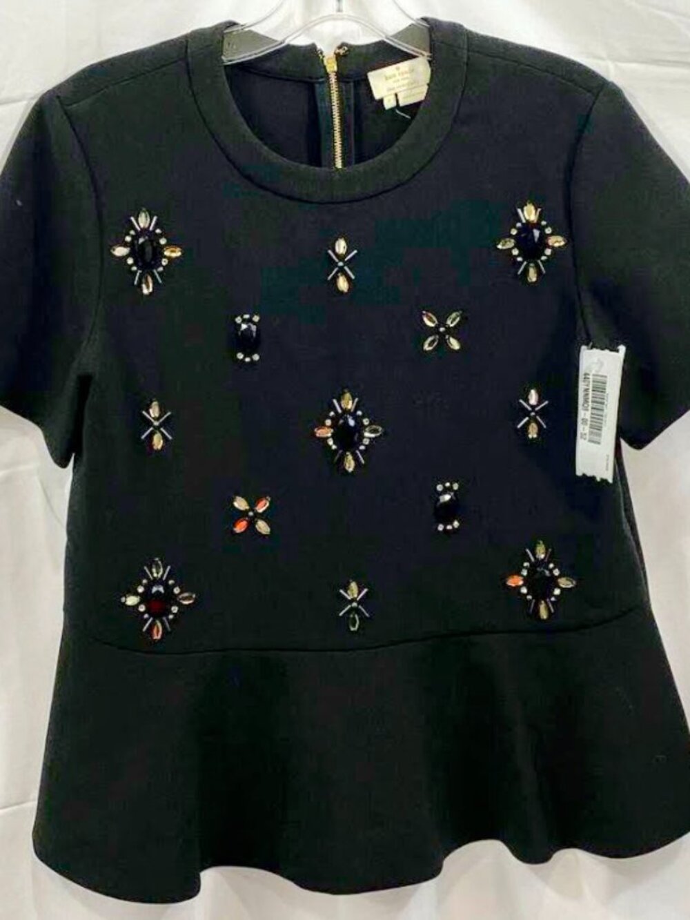 ✨ VTG Kate Spade Y2K Black Rhinestone Beaded Peplum Top Shirt Tee Size 4 ✨